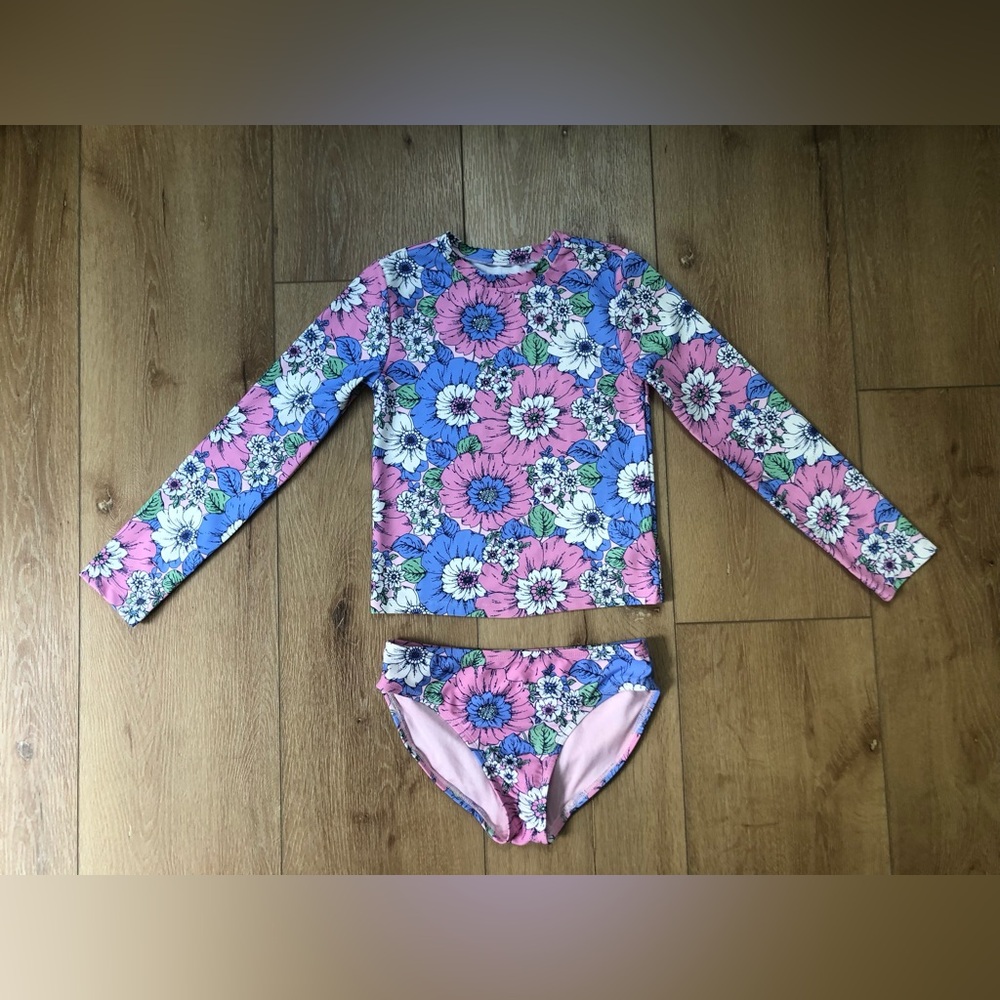 GAP Girls Long-Sleeve Floral Rash Guard Set - Pink, Blue & White 10